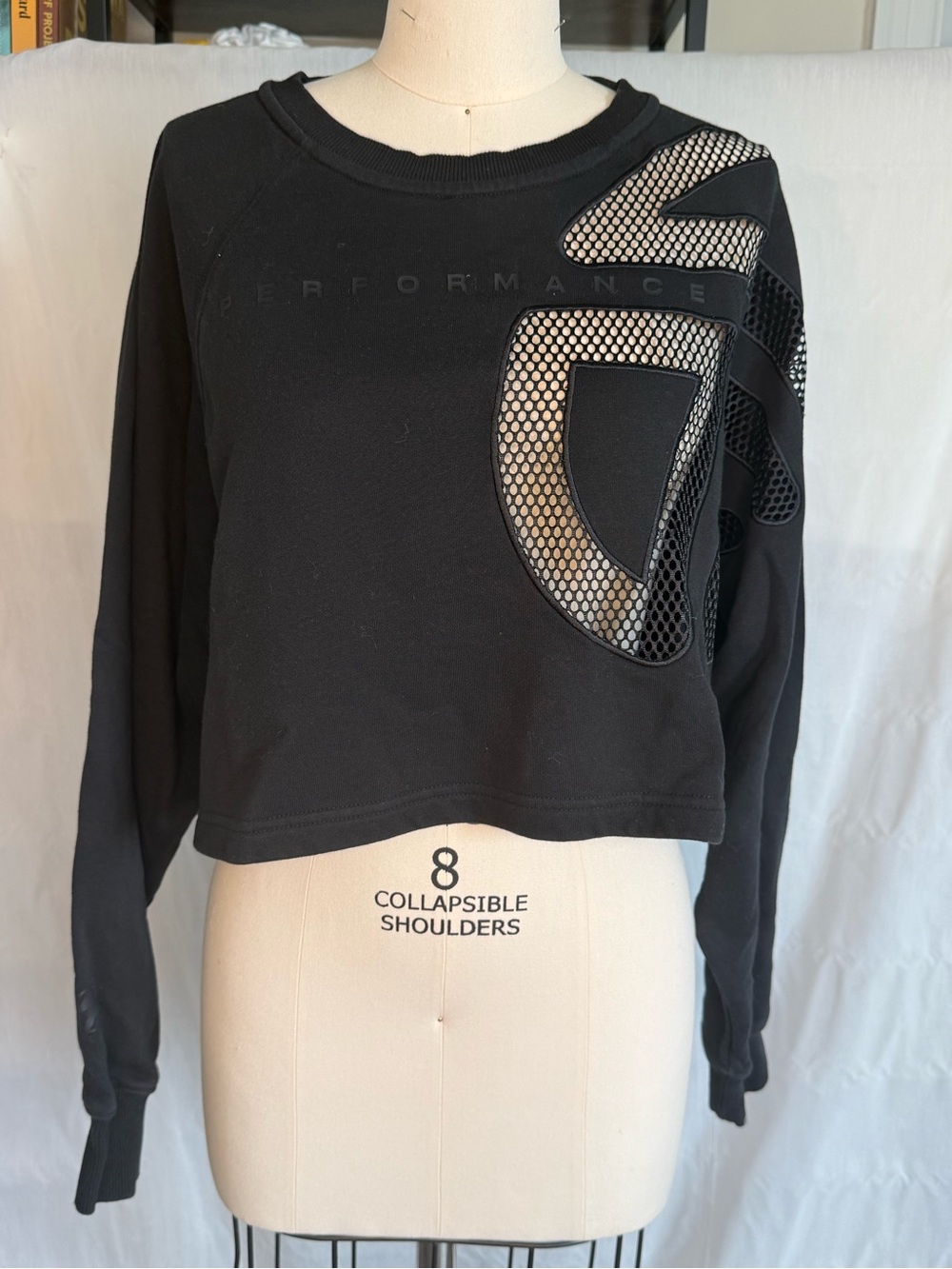 Telfar Black Cropped Sweatshirt with Mesh Logo Cutouts